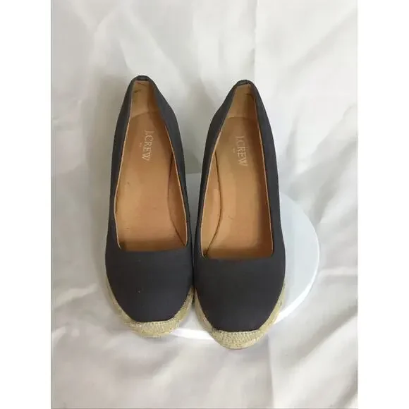 J Crew Women Fabric Wedge Espadrilles Sz. 8 Dark gray EUC (Litle Wear) leisure - Picture 5 of 9